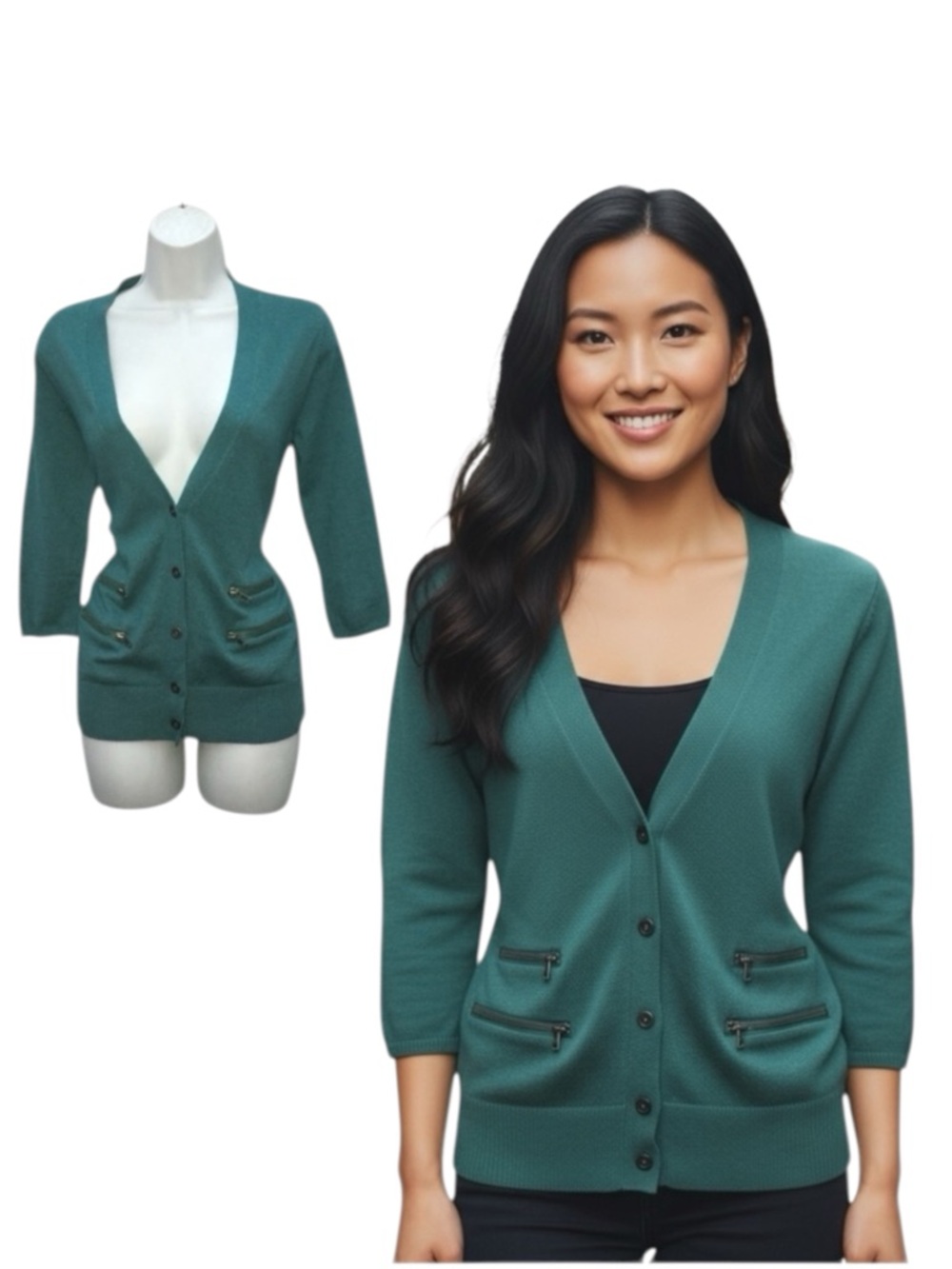 Banana Republic Green 3/4 Sleeve Lightweight Cardigan Sweater - Women's Medium